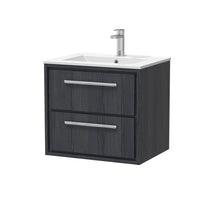 Hudson Reed Lille 600mm Wall Hung 2 - drawer Vanity With Basin - 1 Tap Hole Contemp Graphite Grey Woodgrain MFC Textured Woodgrain,vitreous China 557x610x557mm - JJ Building Materials