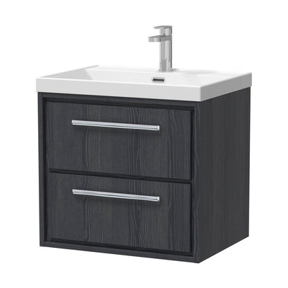 Hudson Reed Lille 600mm Wall Hung 2-drawer Vanity With Basin - 1 Tap Hole Contemp Graphite Grey Woodgrain MFC Textured Woodgrain,vitreous China 589x610x460mm - JJ Building Materials