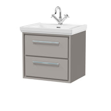 Hudson Reed Lille 600mm Wall Hung 2 - drawer Vanity With Basin - 1 Tap Hole Contemp Pebble Grey Fireclay,MFC Smooth Matt 605x630x471mm - JJ Building Materials