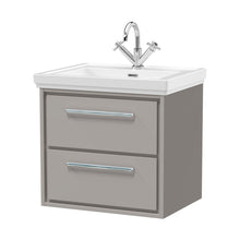 Hudson Reed Lille 600mm Wall Hung 2-drawer Vanity With Basin - 1 Tap Hole Contemp Pebble Grey Fireclay,MFC Smooth Matt 605x630x471mm - JJ Building Materials