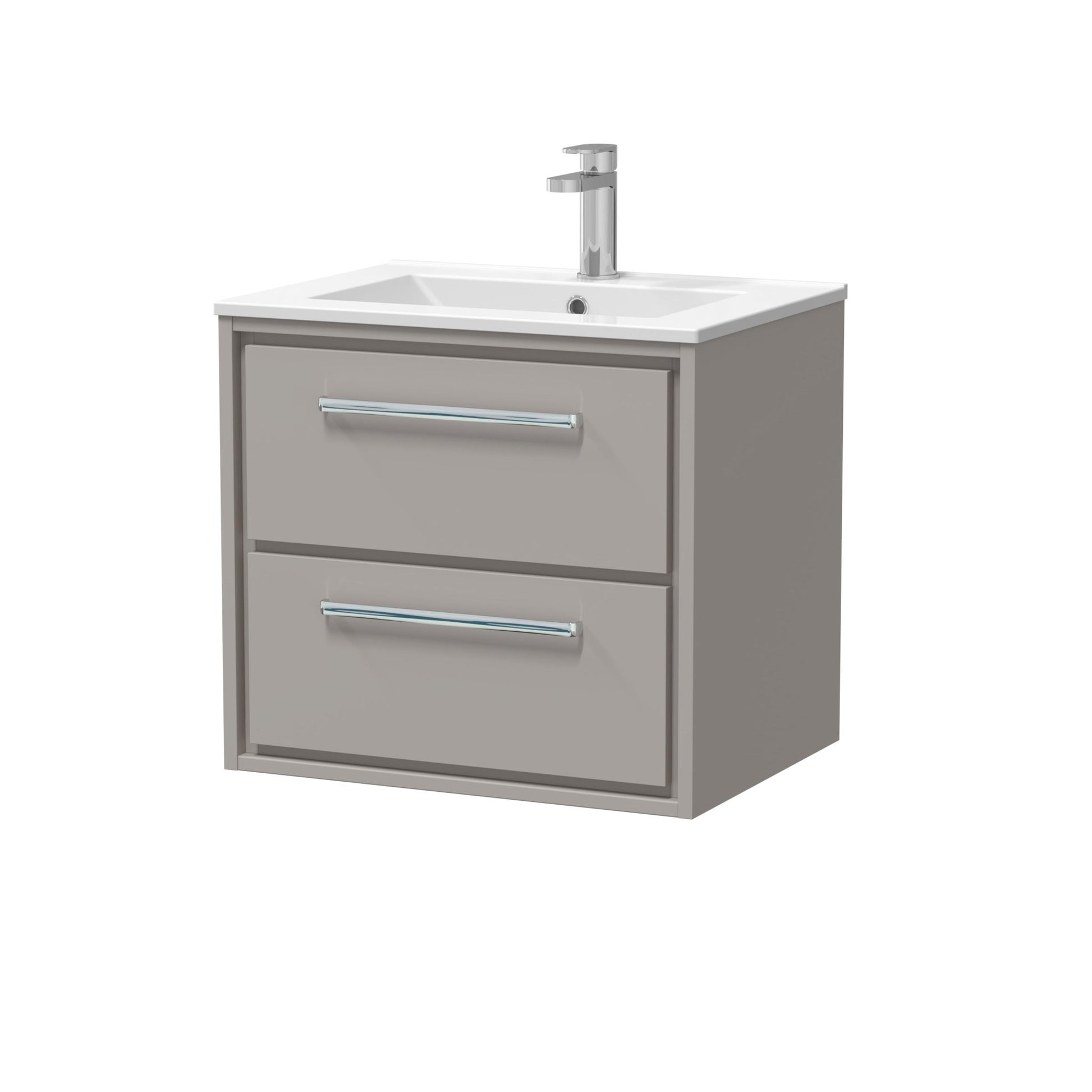 Hudson Reed Lille 600mm Wall Hung 2 - drawer Vanity With Basin - 1 Tap Hole Contemp Pebble Grey MFC Smooth Matt,vitreous China 557x610x557mm - JJ Building Materials