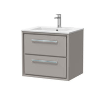 Hudson Reed Lille 600mm Wall Hung 2 - drawer Vanity With Basin - 1 Tap Hole Contemp Pebble Grey MFC Smooth Matt,vitreous China 557x610x557mm - JJ Building Materials