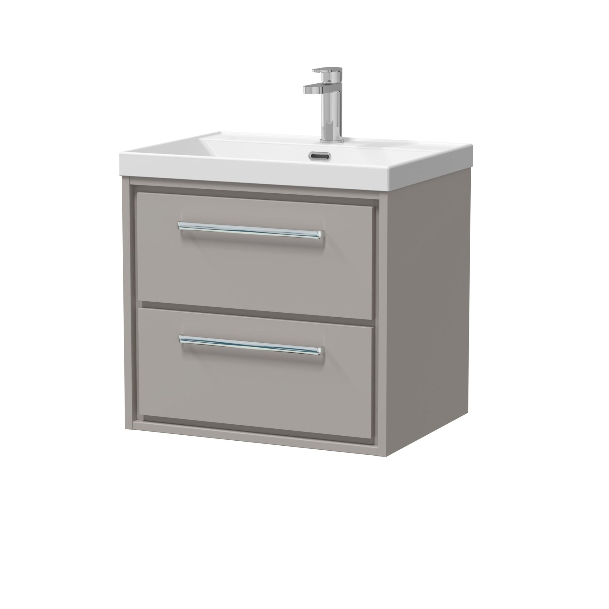 Hudson Reed Lille 600mm Wall Hung 2 - drawer Vanity With Basin - 1 Tap Hole Contemp Pebble Grey MFC Smooth Matt,vitreous China 589x610x460mm - JJ Building Materials