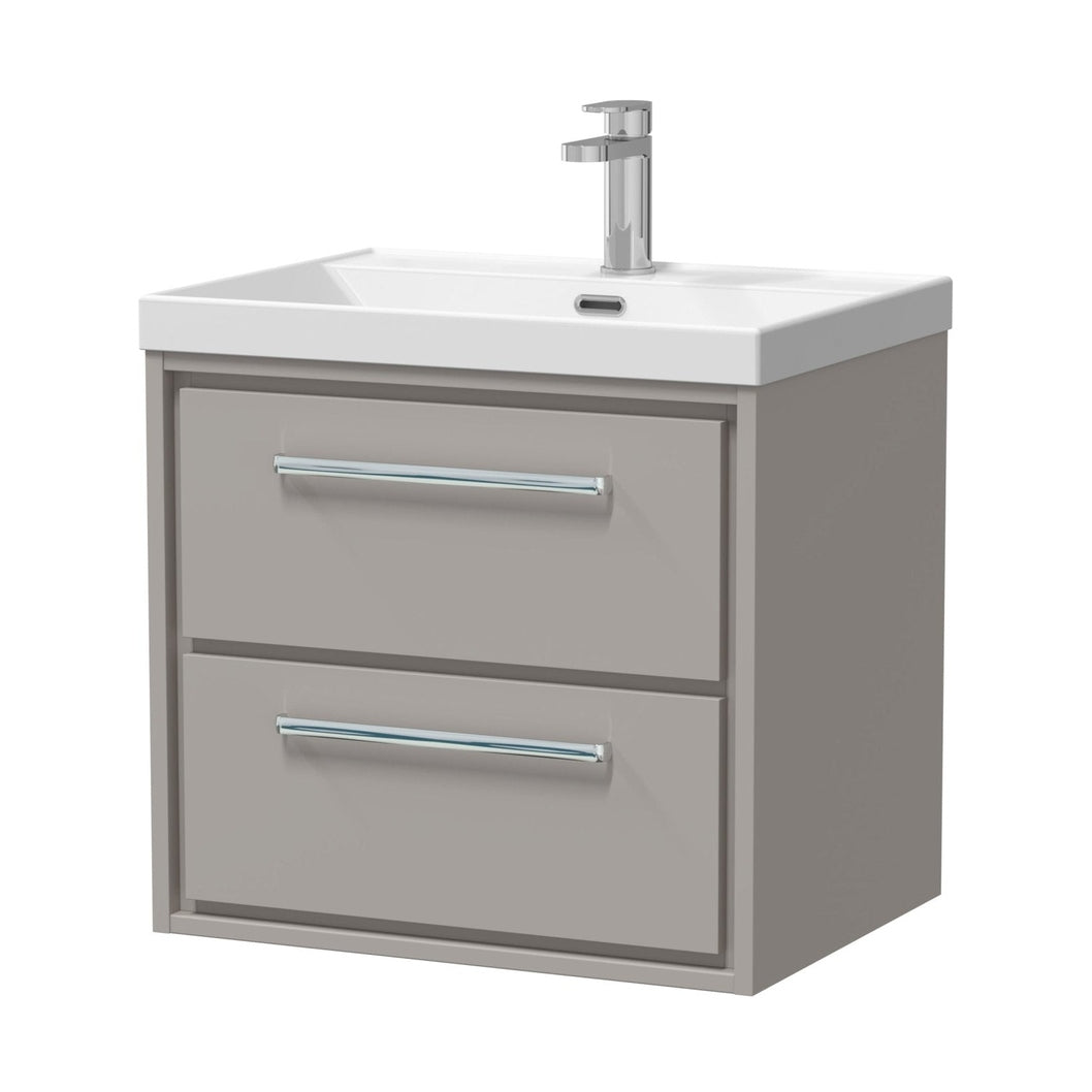 Hudson Reed Lille 600mm Wall Hung 2-drawer Vanity With Basin - 1 Tap Hole Contemp Pebble Grey MFC Smooth Matt,vitreous China 589x610x460mm - JJ Building Materials