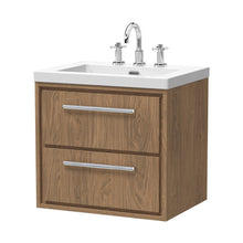 Hudson Reed Lille 600mm Wall Hung 2-drawer Vanity With Basin - 3 Tap Hole Contemp Antique Oak Fireclay,MFC Textured Woodgrain 584x613x462mm - JJ Building Materials