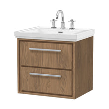 Hudson Reed Lille 600mm Wall Hung 2-drawer Vanity With Basin - 3 Tap Hole Contemp Antique Oak Fireclay,MFC Textured Woodgrain 605x630x471mm - JJ Building Materials
