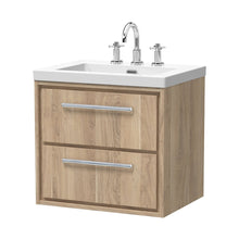 Hudson Reed Lille 600mm Wall Hung 2-drawer Vanity With Basin - 3 Tap Hole Contemp Bleached Oak Fireclay,MFC Textured Woodgrain 584x613x462mm - JJ Building Materials
