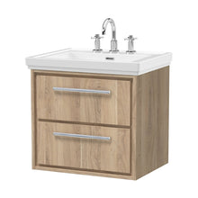 Hudson Reed Lille 600mm Wall Hung 2-drawer Vanity With Basin - 3 Tap Hole Contemp Bleached Oak Fireclay,MFC Textured Woodgrain 605x630x471mm - JJ Building Materials