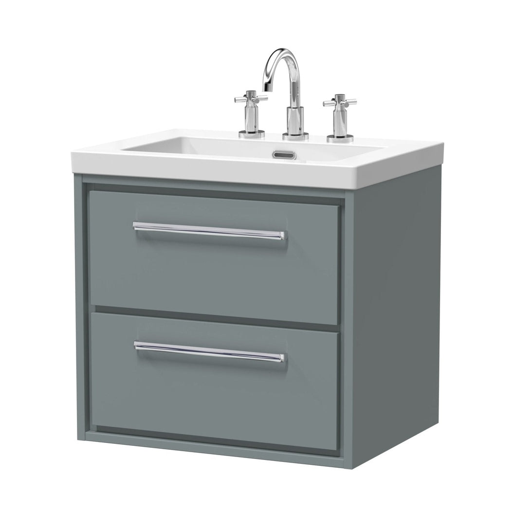 Hudson Reed Lille 600mm Wall Hung 2-drawer Vanity With Basin - 3 Tap Hole Contemp Coastal Grey Fireclay,MFC Smooth Matt 584x613x462mm - JJ Building Materials
