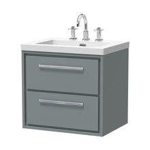 Hudson Reed Lille 600mm Wall Hung 2-drawer Vanity With Basin - 3 Tap Hole Contemp Coastal Grey Fireclay,MFC Smooth Matt 584x613x462mm - JJ Building Materials