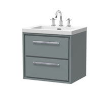 Hudson Reed Lille 600mm Wall Hung 2 - drawer Vanity With Basin - 3 Tap Hole Contemp Coastal Grey Fireclay,MFC Smooth Matt 584x613x462mm - JJ Building Materials