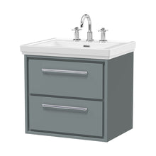 Hudson Reed Lille 600mm Wall Hung 2-drawer Vanity With Basin - 3 Tap Hole Contemp Coastal Grey Fireclay,MFC Smooth Matt 605x630x471mm - JJ Building Materials