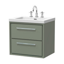 Hudson Reed Lille 600mm Wall Hung 2-drawer Vanity With Basin - 3 Tap Hole Contemp Fern Green Fireclay,MFC Smooth Matt 584x613x462mm - JJ Building Materials