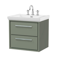 Hudson Reed Lille 600mm Wall Hung 2-drawer Vanity With Basin - 3 Tap Hole Contemp Fern Green Fireclay,MFC Smooth Matt 605x630x471mm - JJ Building Materials