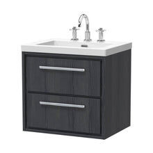 Hudson Reed Lille 600mm Wall Hung 2-drawer Vanity With Basin - 3 Tap Hole Contemp Graphite Grey Woodgrain Fireclay,MFC Textured Woodgrain 584x613x462mm - JJ Building Materials