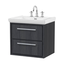 Hudson Reed Lille 600mm Wall Hung 2-drawer Vanity With Basin - 3 Tap Hole Contemp Graphite Grey Woodgrain Fireclay,MFC Textured Woodgrain 605x630x471mm - JJ Building Materials