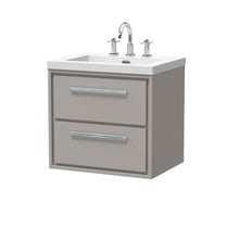 Hudson Reed Lille 600mm Wall Hung 2 - drawer Vanity With Basin - 3 Tap Hole Contemp Pebble Grey Fireclay,MFC Smooth Matt 584x613x462mm - JJ Building Materials