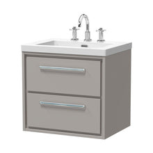 Hudson Reed Lille 600mm Wall Hung 2-drawer Vanity With Basin - 3 Tap Hole Contemp Pebble Grey Fireclay,MFC Smooth Matt 584x613x462mm - JJ Building Materials