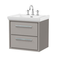 Hudson Reed Lille 600mm Wall Hung 2-drawer Vanity With Basin - 3 Tap Hole Contemp Pebble Grey Fireclay,MFC Smooth Matt 605x630x471mm - JJ Building Materials