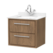 Hudson Reed Lille 600mm Wall Hung 2-drawer Vanity With Marble Worktop Basin Contemp Antique Oak MFC Textured Woodgrain,vitreous China 617x620x470mm - JJ Building Materials