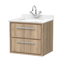 Hudson Reed Lille 600mm Wall Hung 2-drawer Vanity With Marble Worktop Basin Contemp Bleached Oak MFC Textured Woodgrain,vitreous China 617x620x470mm - JJ Building Materials