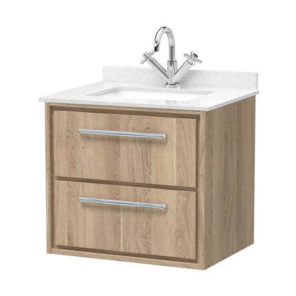 Hudson Reed Lille 600mm Wall Hung 2-drawer Vanity With Marble Worktop Basin Contemp Bleached Oak MFC Textured Woodgrain,vitreous China 617x620x470mm - JJ Building Materials