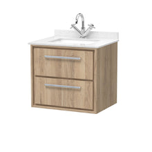 Hudson Reed Lille 600mm Wall Hung 2 - drawer Vanity With Marble Worktop Basin Contemp Bleached Oak MFC Textured Woodgrain,vitreous China 617x620x470mm - JJ Building Materials