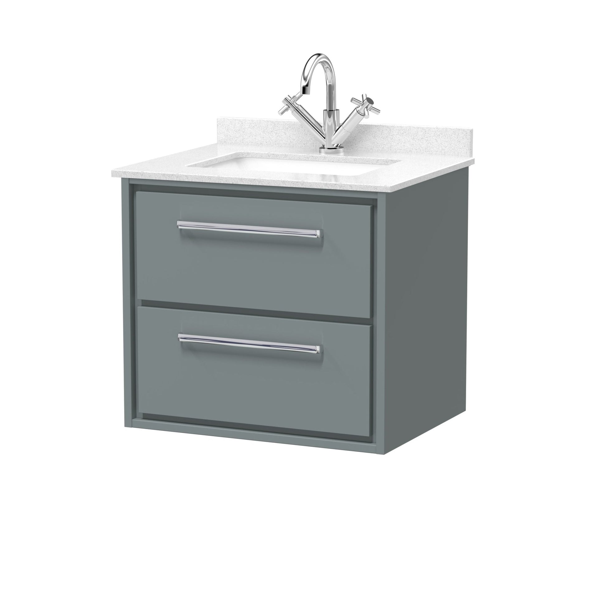 Hudson Reed Lille 600mm Wall Hung 2 - drawer Vanity With Marble Worktop Basin Contemp Coastal Grey MFC Smooth Matt,vitreous China 617x620x470mm - JJ Building Materials