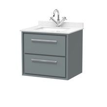 Hudson Reed Lille 600mm Wall Hung 2 - drawer Vanity With Marble Worktop Basin Contemp Coastal Grey MFC Smooth Matt,vitreous China 617x620x470mm - JJ Building Materials