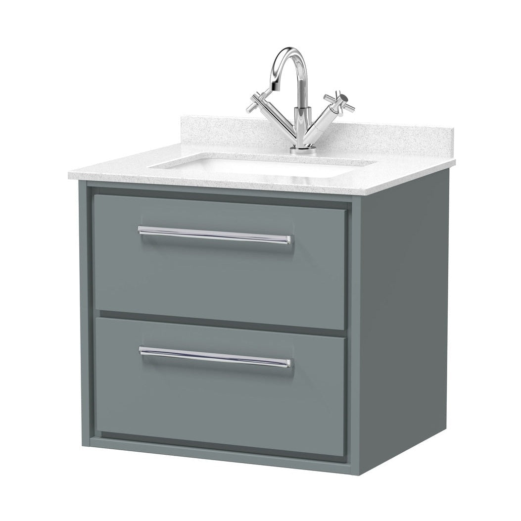 Hudson Reed Lille 600mm Wall Hung 2-drawer Vanity With Marble Worktop Basin Contemp Coastal Grey MFC Smooth Matt,vitreous China 617x620x470mm - JJ Building Materials