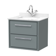 Hudson Reed Lille 600mm Wall Hung 2-drawer Vanity With Marble Worktop Basin Contemp Coastal Grey MFC Smooth Matt,vitreous China 617x620x470mm - JJ Building Materials