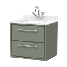 Hudson Reed Lille 600mm Wall Hung 2-drawer Vanity With Marble Worktop Basin Contemp Fern Green MFC Smooth Matt,vitreous China 617x620x470mm - JJ Building Materials