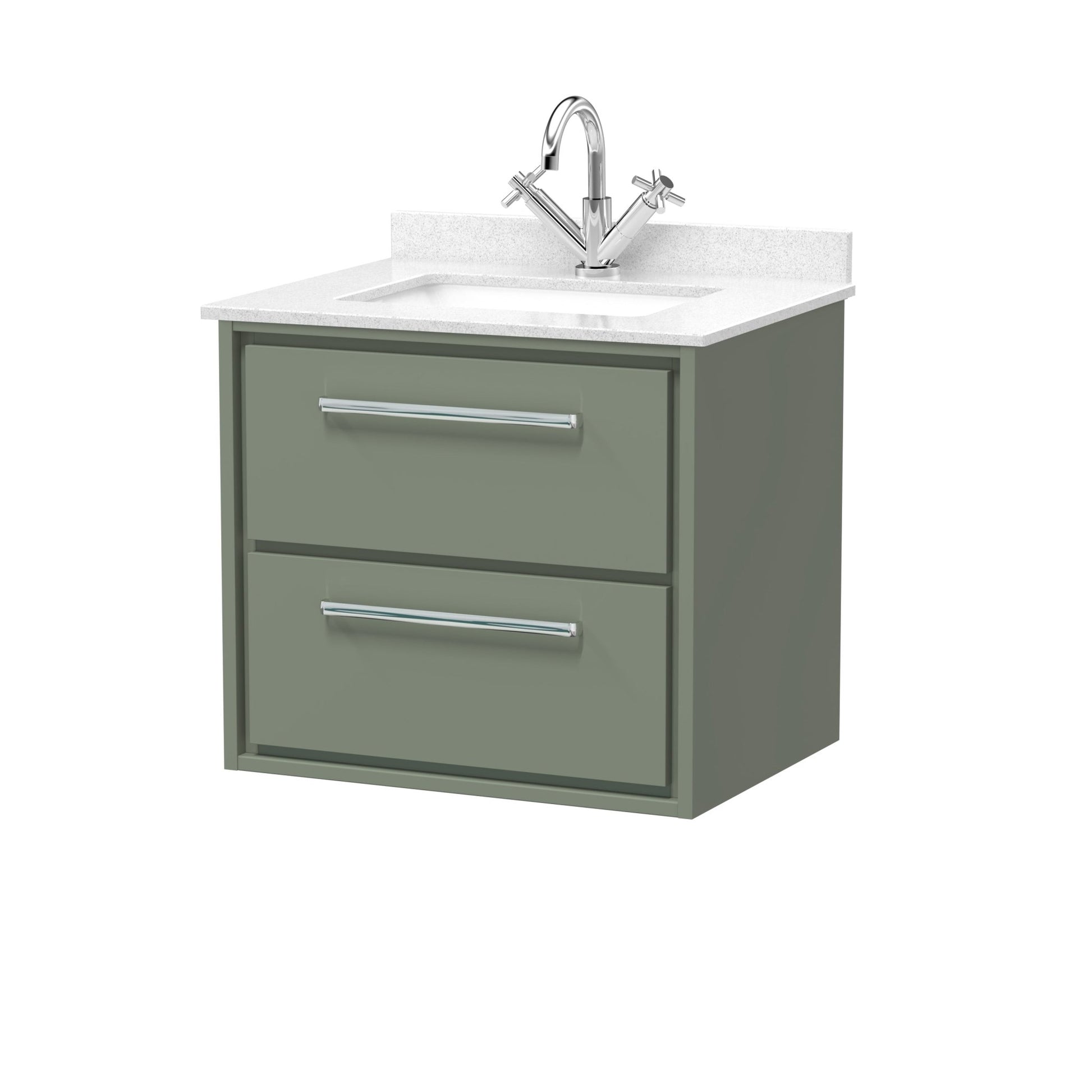 Hudson Reed Lille 600mm Wall Hung 2 - drawer Vanity With Marble Worktop Basin Contemp Fern Green MFC Smooth Matt,vitreous China 617x620x470mm - JJ Building Materials