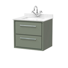 Hudson Reed Lille 600mm Wall Hung 2 - drawer Vanity With Marble Worktop Basin Contemp Fern Green MFC Smooth Matt,vitreous China 617x620x470mm - JJ Building Materials