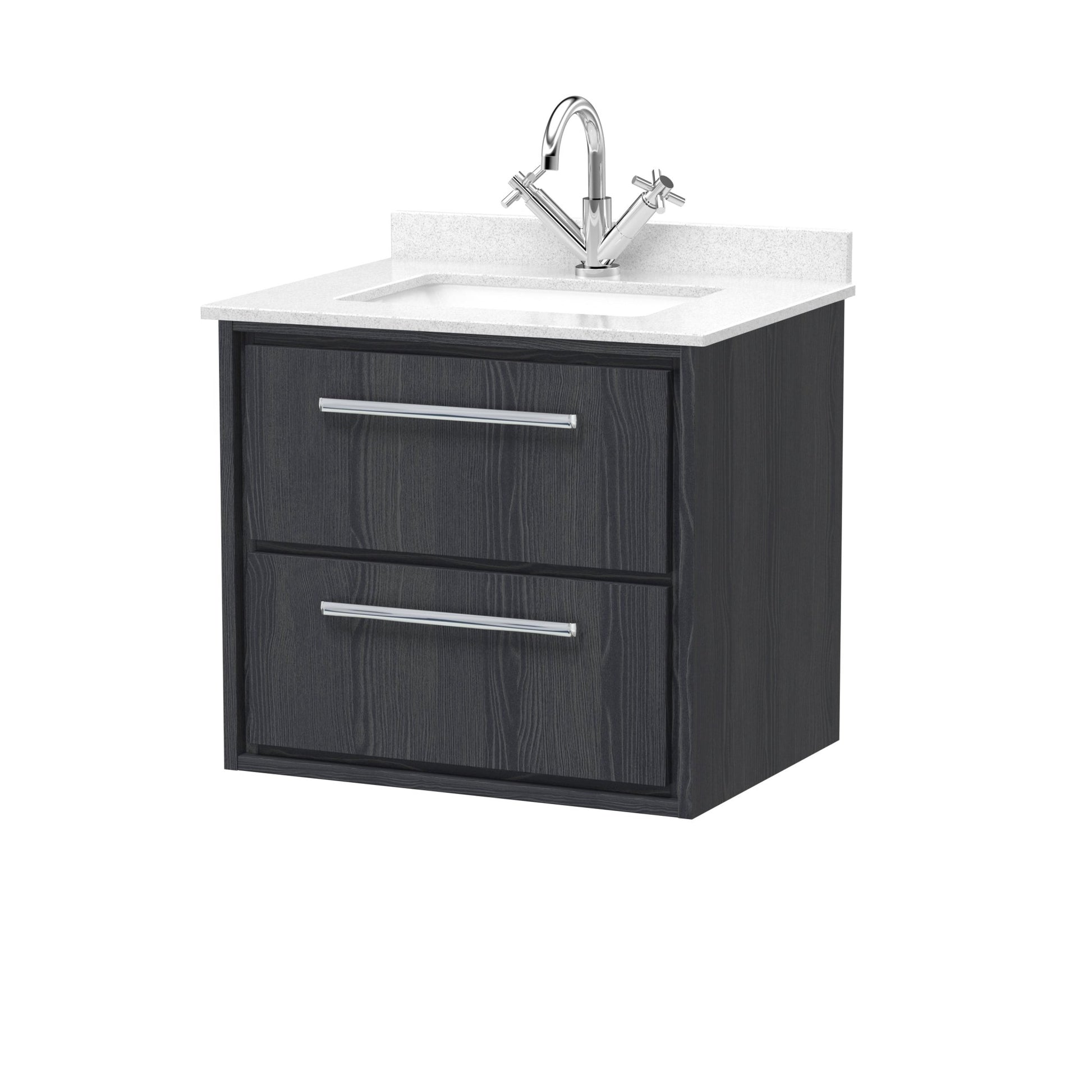 Hudson Reed Lille 600mm Wall Hung 2 - drawer Vanity With Marble Worktop Basin Contemp Graphite Grey Woodgrain MFC Textured Woodgrain,vitreous China 617x620x470mm - JJ Building Materials