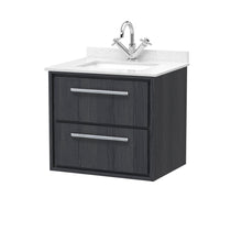 Hudson Reed Lille 600mm Wall Hung 2 - drawer Vanity With Marble Worktop Basin Contemp Graphite Grey Woodgrain MFC Textured Woodgrain,vitreous China 617x620x470mm - JJ Building Materials