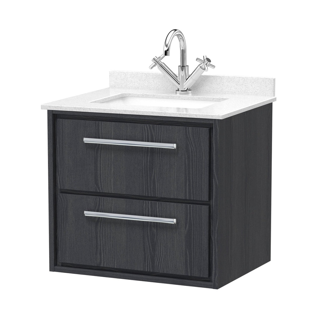 Hudson Reed Lille 600mm Wall Hung 2-drawer Vanity With Marble Worktop Basin Contemp Graphite Grey Woodgrain MFC Textured Woodgrain,vitreous China 617x620x470mm - JJ Building Materials