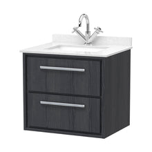 Hudson Reed Lille 600mm Wall Hung 2-drawer Vanity With Marble Worktop Basin Contemp Graphite Grey Woodgrain MFC Textured Woodgrain,vitreous China 617x620x470mm - JJ Building Materials