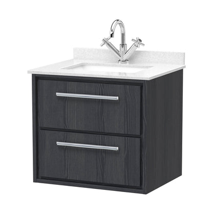 Hudson Reed Lille 600mm Wall Hung 2-drawer Vanity With Marble Worktop Basin Contemp Graphite Grey Woodgrain MFC Textured Woodgrain,vitreous China 617x620x470mm - JJ Building Materials