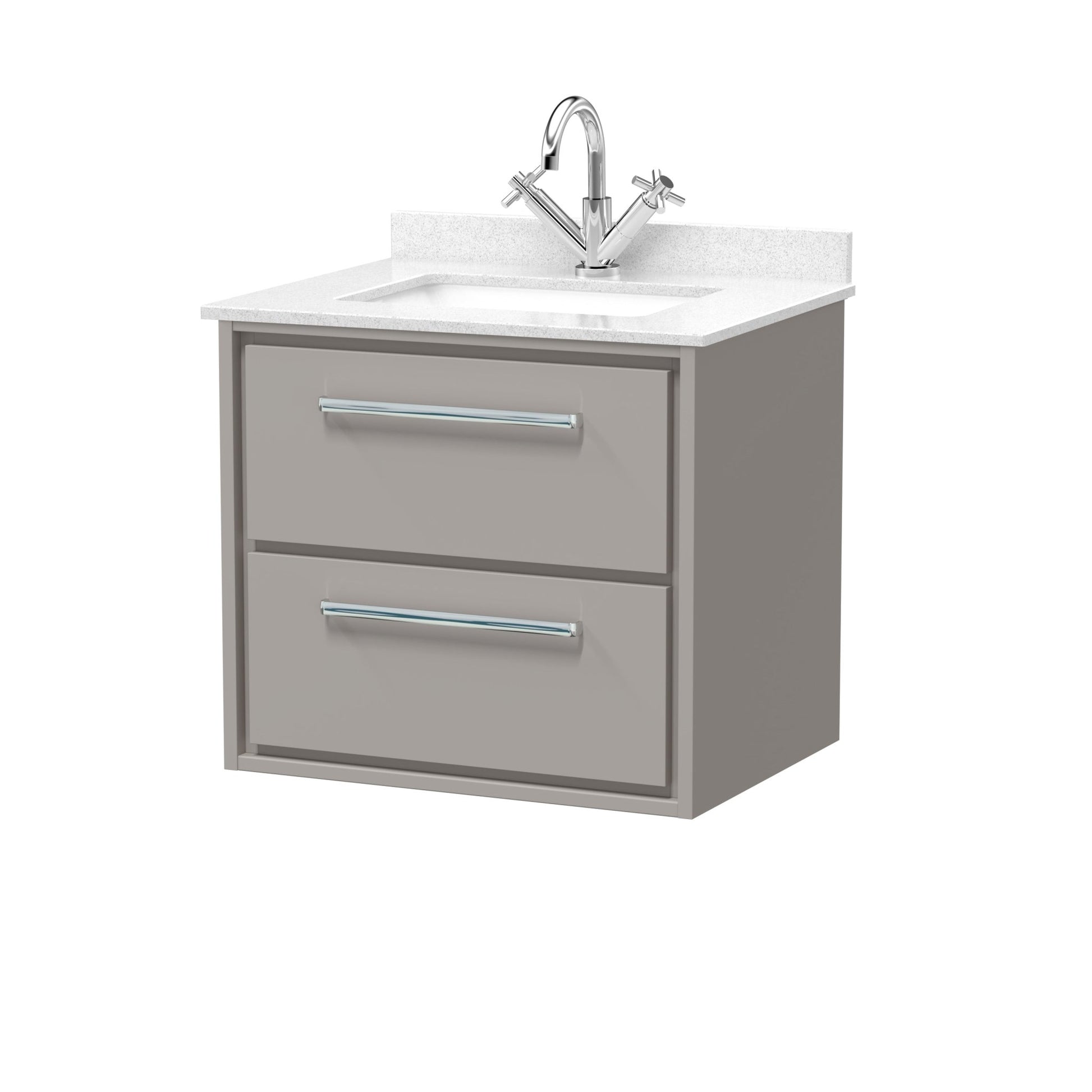 Hudson Reed Lille 600mm Wall Hung 2 - drawer Vanity With Marble Worktop Basin Contemp Pebble Grey MFC Smooth Matt,vitreous China 617x620x470mm - JJ Building Materials