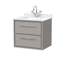 Hudson Reed Lille 600mm Wall Hung 2 - drawer Vanity With Marble Worktop Basin Contemp Pebble Grey MFC Smooth Matt,vitreous China 617x620x470mm - JJ Building Materials