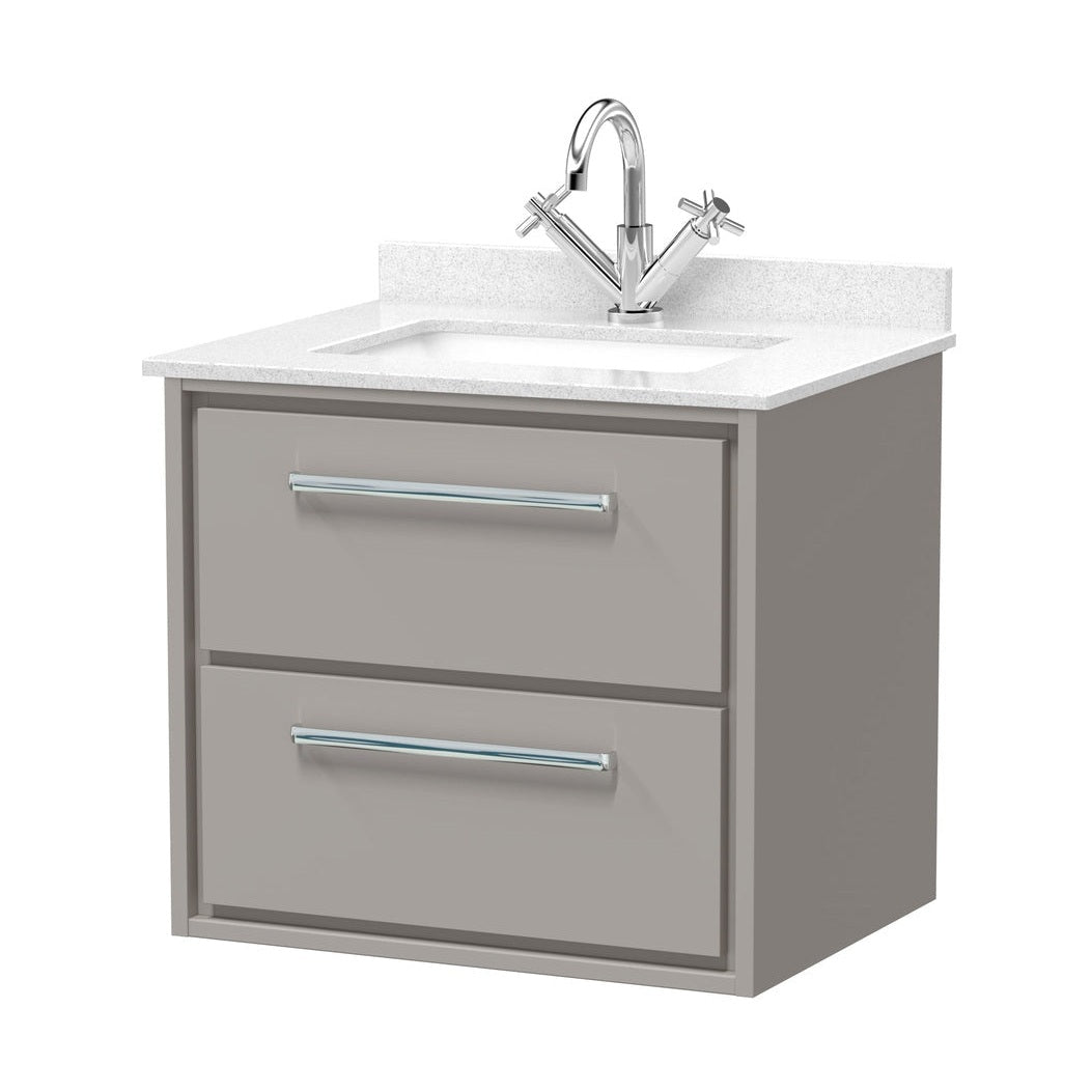 Hudson Reed Lille 600mm Wall Hung 2-drawer Vanity With Marble Worktop Basin Contemp Pebble Grey MFC Smooth Matt,vitreous China 617x620x470mm - JJ Building Materials