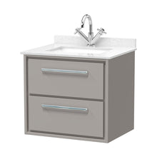 Hudson Reed Lille 600mm Wall Hung 2-drawer Vanity With Marble Worktop Basin Contemp Pebble Grey MFC Smooth Matt,vitreous China 617x620x470mm - JJ Building Materials
