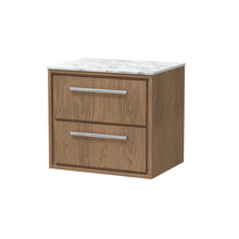 Hudson Reed Lille 600mm Wall Hung 2 - drawer Vanity With Marble Worktop Contemp Antique Oak MFC Textured Woodgrain,natural Marble 557x610x460mm - LIL2724CMT - JJ Building Materials