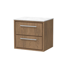 Hudson Reed Lille 600mm Wall Hung 2 - drawer Vanity With Marble Worktop Contemp Antique Oak MFC Textured Woodgrain,natural Marble 557x610x460mm - LIL2724WMT - JJ Building Materials
