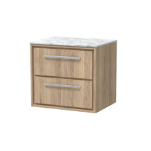 Hudson Reed Lille 600mm Wall Hung 2 - drawer Vanity With Marble Worktop Contemp Bleached Oak MFC Textured Woodgrain,natural Marble 557x610x460mm - LIL3024CMT - JJ Building Materials