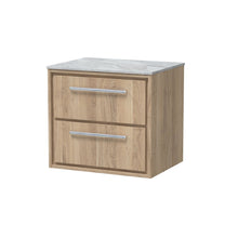 Hudson Reed Lille 600mm Wall Hung 2 - drawer Vanity With Marble Worktop Contemp Bleached Oak MFC Textured Woodgrain,natural Marble 557x610x460mm - LIL3024GMT - JJ Building Materials