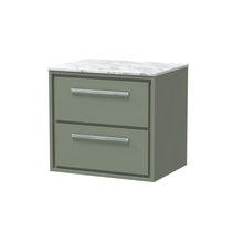 Hudson Reed Lille 600mm Wall Hung 2 - drawer Vanity With Marble Worktop Contemp Fern Green MFC Smooth Matt,natural Marble 557x610x460mm - LIL3124CMT - JJ Building Materials
