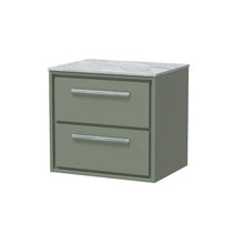 Hudson Reed Lille 600mm Wall Hung 2 - drawer Vanity With Marble Worktop Contemp Fern Green MFC Smooth Matt,natural Marble 557x610x460mm - LIL3124GMT - JJ Building Materials