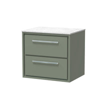 Hudson Reed Lille 600mm Wall Hung 2 - drawer Vanity With Marble Worktop Contemp Fern Green MFC Smooth Matt,natural Marble 557x610x460mm - LIL3124WMT - JJ Building Materials